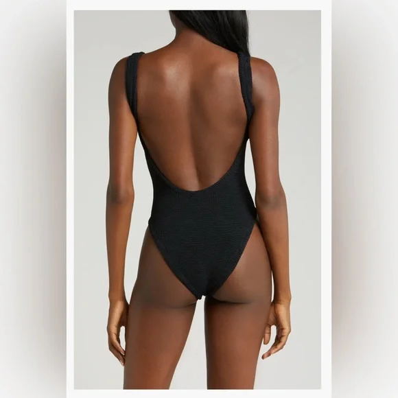 Hunza G Textured Square Neck One-Piece Swimsuit, Black, NWT, $245 - Picture 6 of 8